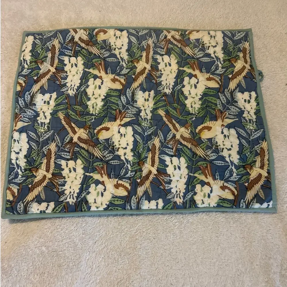 Pottery Barn Pillow Sham Standard Organic Cotton Leaves Clouds Birds Blue Green